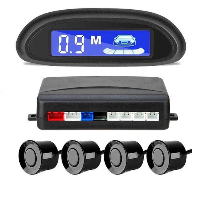 Set 4 Senzori parcare cu display LED cu afisare individuala pe fiecare senzor, Rqiurpn, Negru