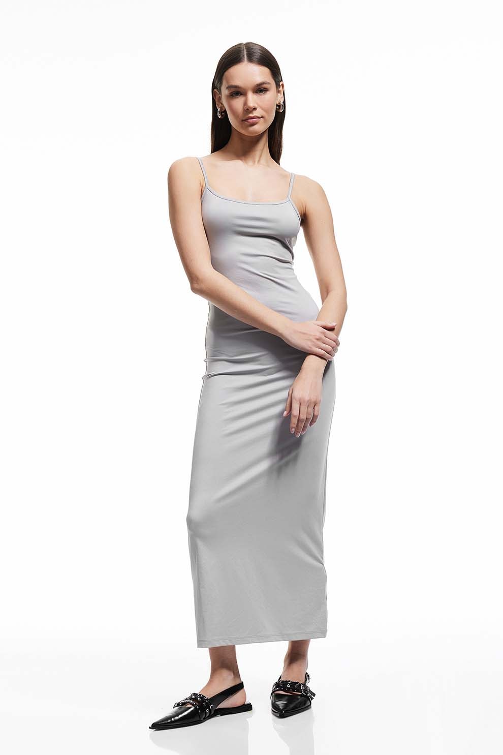 KOTON, Rochie midi cu bretele ajustabile, Gri deschis, M