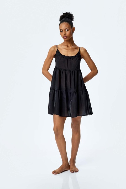 KOTON, Rochie scurta evazata cu bretele ajustabile, Negru