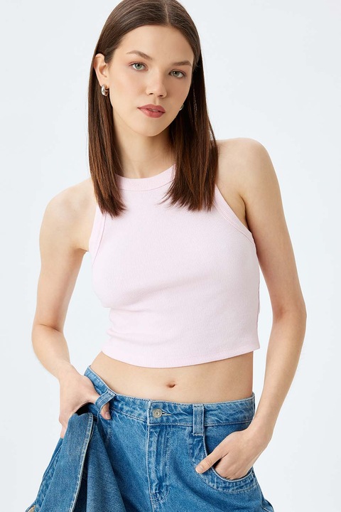 KOTON, Top crop cu aspect striat, Roz pal