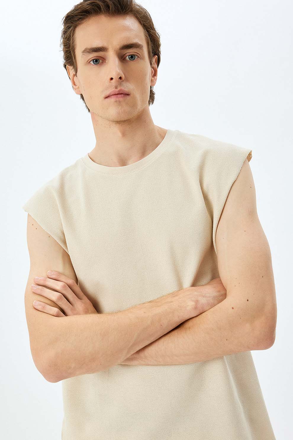 KOTON, Tricou lejer cu aspect texturat, Bej, M