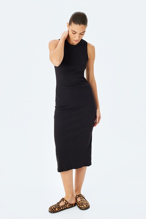 KOTON, Rochie bodycon si slit pe partea din spate, Negru