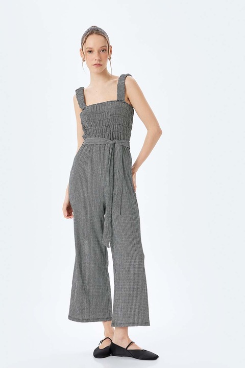 KOTON,Salopeta cu model si cordon in talie, Alb/Negru