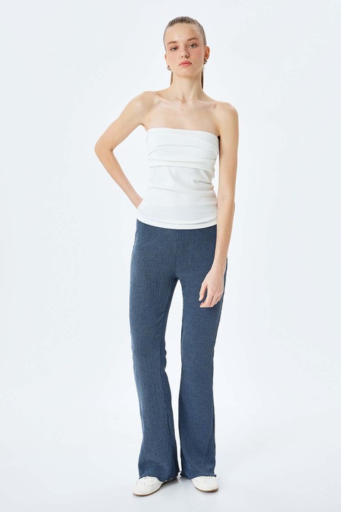 KOTON, Pantaloni texturati si evazati, Albastru prafuit