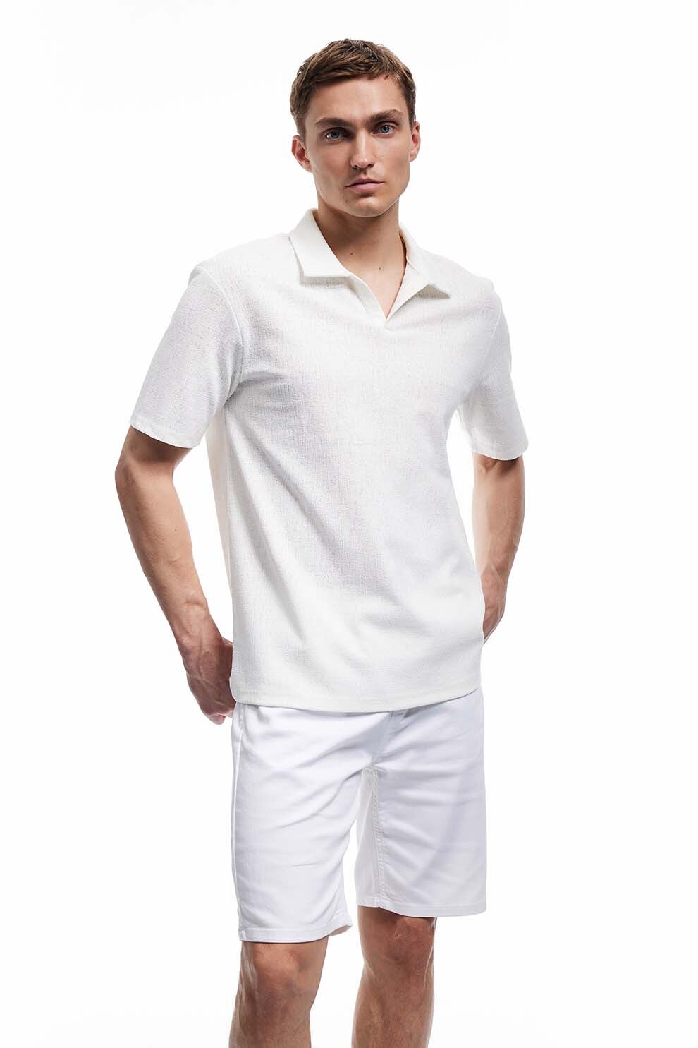 KOTON, Tricou polo cu model uni, Alb, L