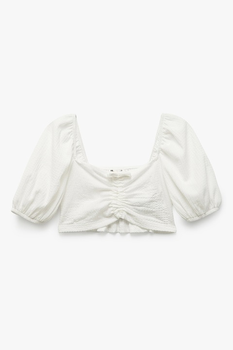 KOTON, Bluza crop cu maneci bufante, Alb