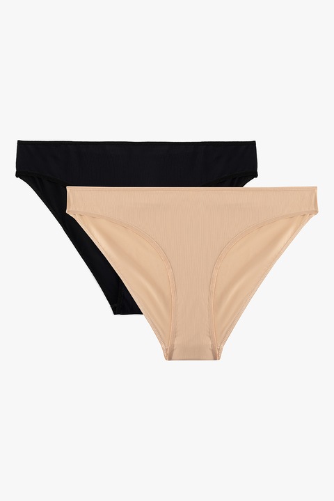 KOTON, Set de chiloti cu model uni - 2 Perechi, Negru/Maro camel, S