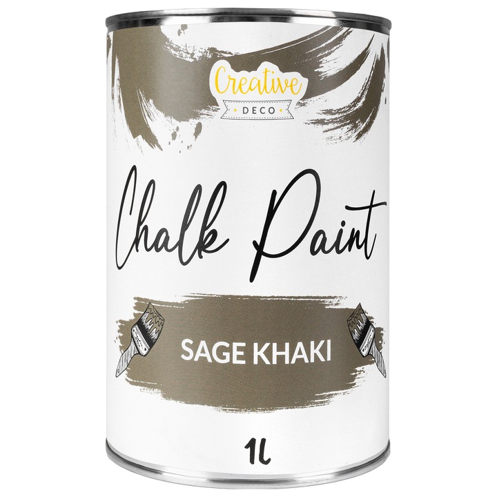 Vopsea tip chalk paint Creative Deco culoare Kaki Salvie | 1L | Vopsea pentru lemn | Vopsea pentru mobila fara slefuire, Mata, Lavabila | Pentru renovare mobilier, lemn si decor