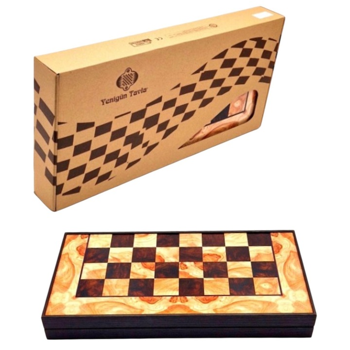 Joc de Table din Lemn Deschis, Lacuit Premium, 30 Piese si 2 Zaruri, Protejate de un Saculet