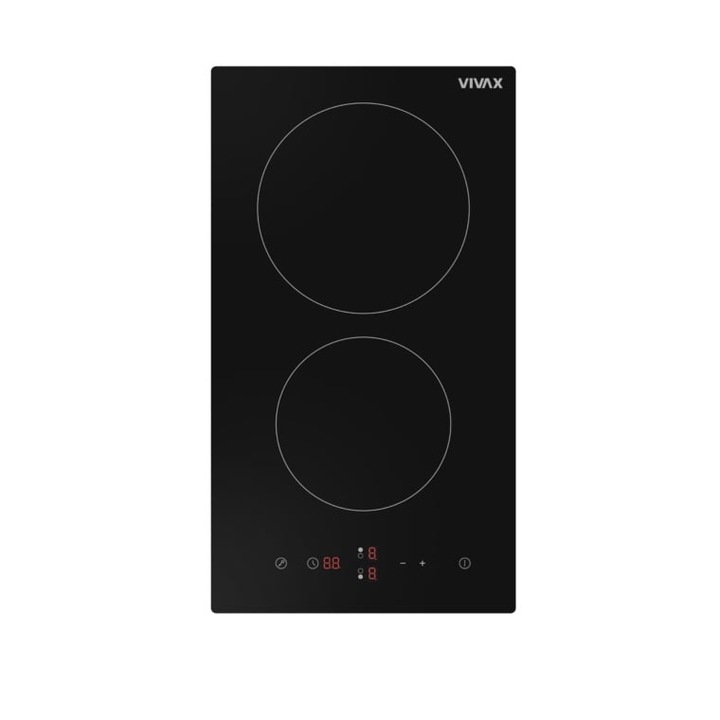 VIVAX BH-02MVC Beépíthetőfőzőlap domino, Vitrokerámia, Két főzőzóna, Boost, Érintésvezérlés, Időzítő, 3000 W, Digitális időzítő, 9 fokozatú teljesítménybeállítás, Gyermekvédelem, Maradékhő-jelző, Edzett üveg, 30 cm, Fekete