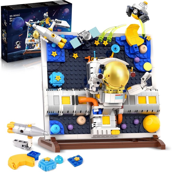 Set de blocuri de constructie cu rama de tabel spatiala 3D, WALALLA, Set de blocuri de constructie spatiala pentru copii, Cultiva coordonarea mana-ochi, spiritul aventurilor si imaginatiei, 540 de piese, Albastru