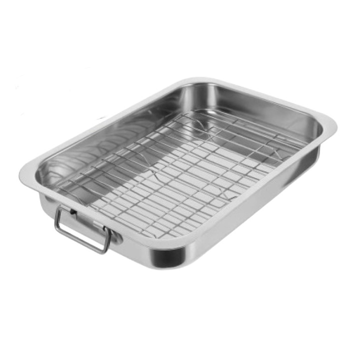 Tava pentru cuptor din inox cu gratar, Grunberg, Dimensiune 37x28.50x6.50 cm, Grunberg IGT37
