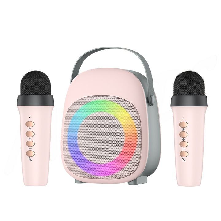 Boxa portabila, 10W, Bluetooth 5.2, microfoane duale, RGB, reducere inteligenta a zgomotului, schimbare interesanta a vocii, AUX, USB, suporta expansiune card TF, 2000mAh, roz