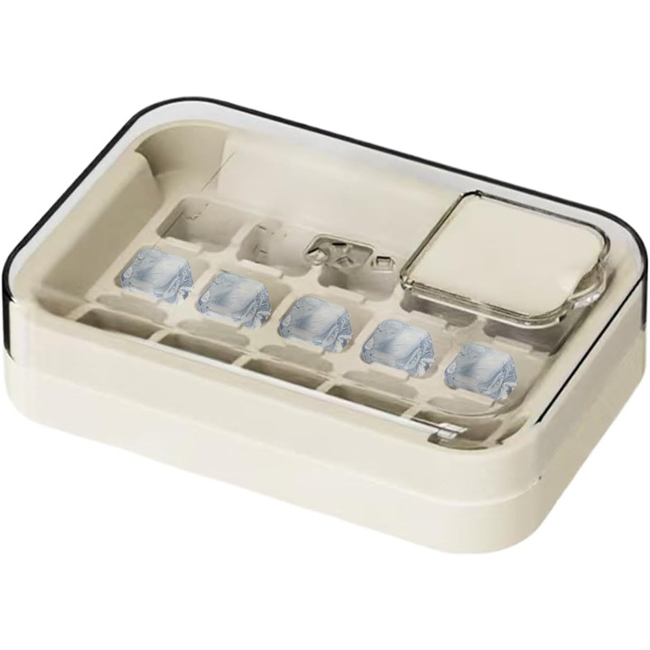 Cutie Gheata, 15 Cuburi, Cu Sistem de Presare Spate, Capac de Umplere si Evacuare, 1 L, 16.5 x 11.2 x 4.5 cm, Alb