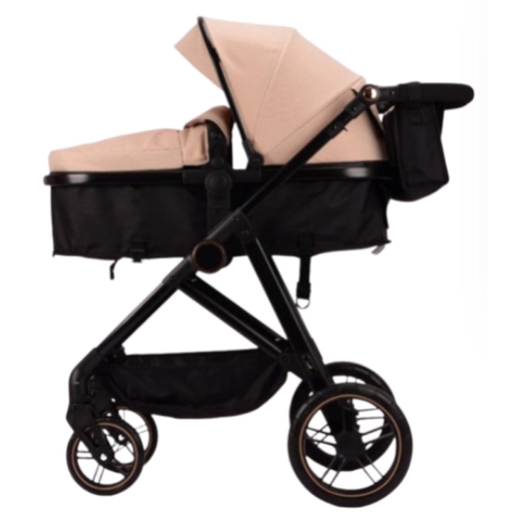 Carucior 2 in 1, Landou reversibil, 0-36 luni, Geanta pentru scutece, Pliere ultracompacta, Bej