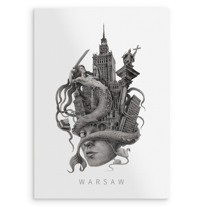 Tablou decorativ, Wallfluent, Plakat Varsovia, 59, 5x84cm, print digital