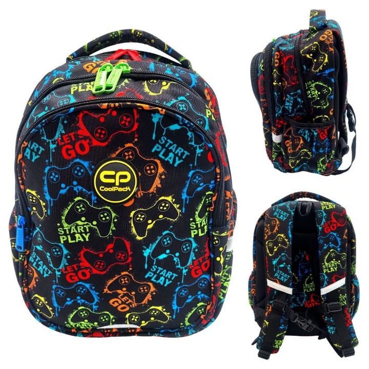 Ученическа раница, Coolpack, Jerry, три отделения, джоб за лаптоп, органайзер с джобове, превъзходно качество, безопасна употреба, подсилено дъно, 28 x 39 x 15 см, многоцветна