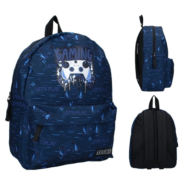 Iskolatáska, Vadobag, Poliészter anyag, Zsebek száma 2 (Fő + Első zseb), Tömeg 380 G, Űrtartalom 13,5 L, Méretek 39 x 29 x 12 cm, Kék