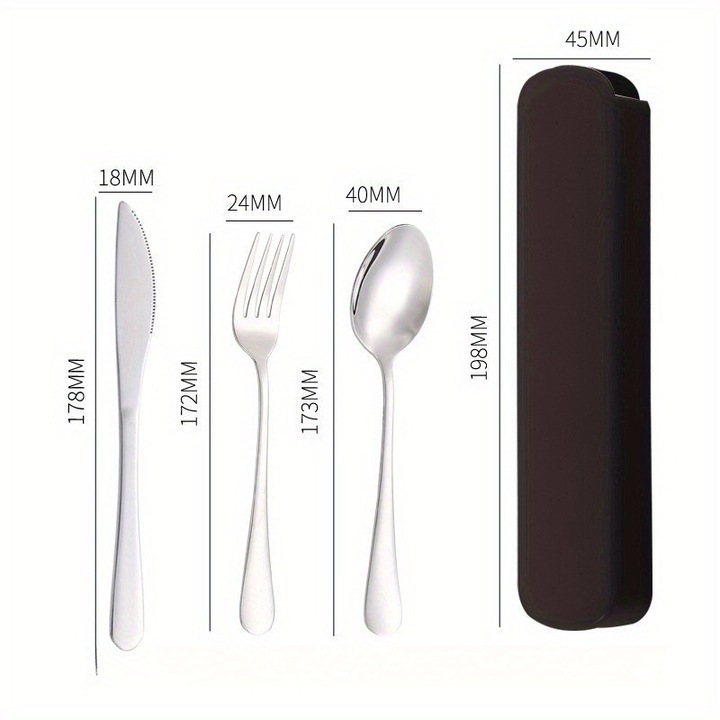 Setul de 3 bucati de cutite, furculite si lingurite Setul de vase de mancare pentru a fi un partener bun pentru vase de mancare la locul de munca, la scoala, in tabara, in aer liber negru