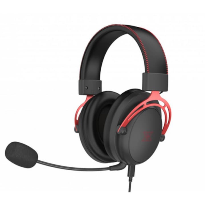 Casti gaming cu fir Serioux Nimbus, microfon omnidirectional, 3.5 mm + USB 7.1, rosu/negru