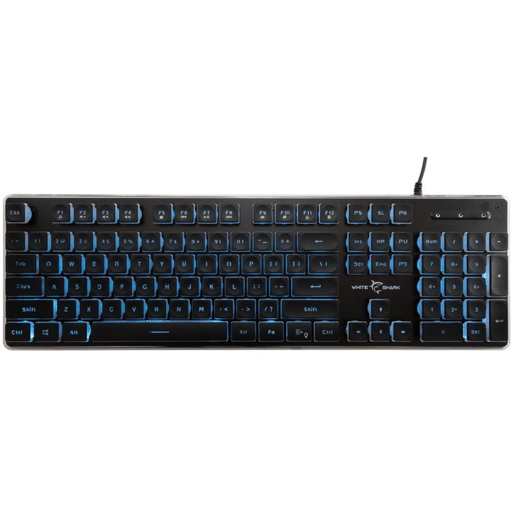 White Shark TACHI gamer billentyűzet, Ice Blue LED, fekete
