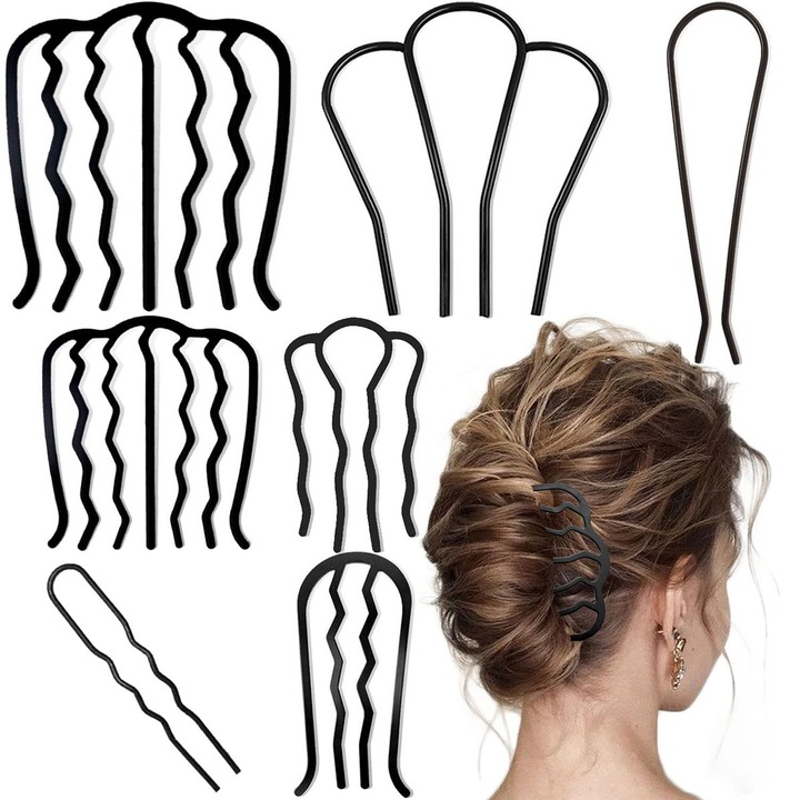 7 Piese Metalice Piepteni Laterali pentru Par, Clame pentru Bucle, Accesorii pentru Coafuri Retro (Forma de U) – Ideale pentru Par Des sau Subtire