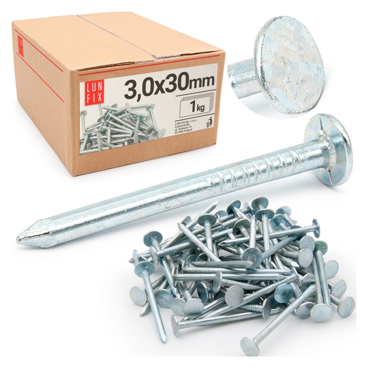 Lun Fix tetőfedő szegek, 3x30 mm, horganyzott filc, 1 kg