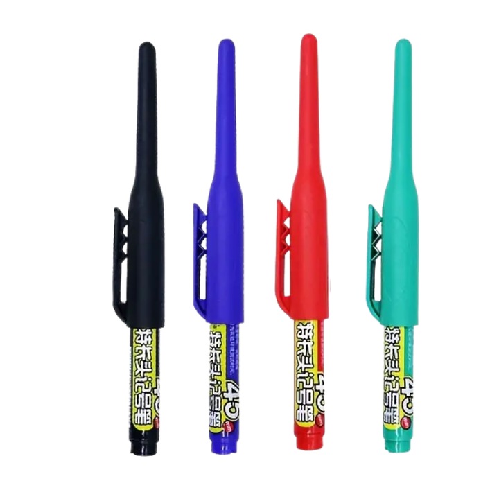Set markere pentru constructii cu varf lung si subtire, 45 mm pentru multiple suprafete, negru, verde, rosu, albastru - 4 buc