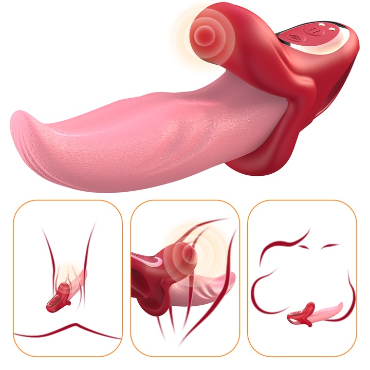 Fairykiss® 2-в-1 вибратор език, секс играчка с 10 честоти на вибрация и въртене, пълно въртене на 360°, клиторен и вагинален стимулатор, еротична играчка за възрастни, водоустойчива, червен цвят