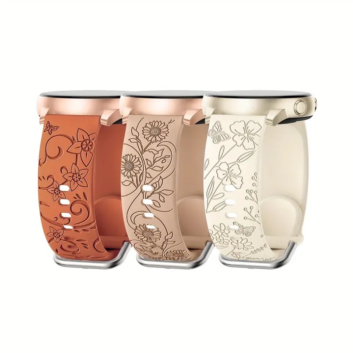 3 darabos szilikon szíj Samsung Galaxy Watch 5/Watch 4/Watch 6 40mm 44mm/Samsung Galaxy Watch 5 Pro 45mm/Galaxy Active 2/Galaxy Watch 3/Galaxy Watch 6 Classic szíjhoz, 20 mm, Brown/Milk-Tea/Starlight