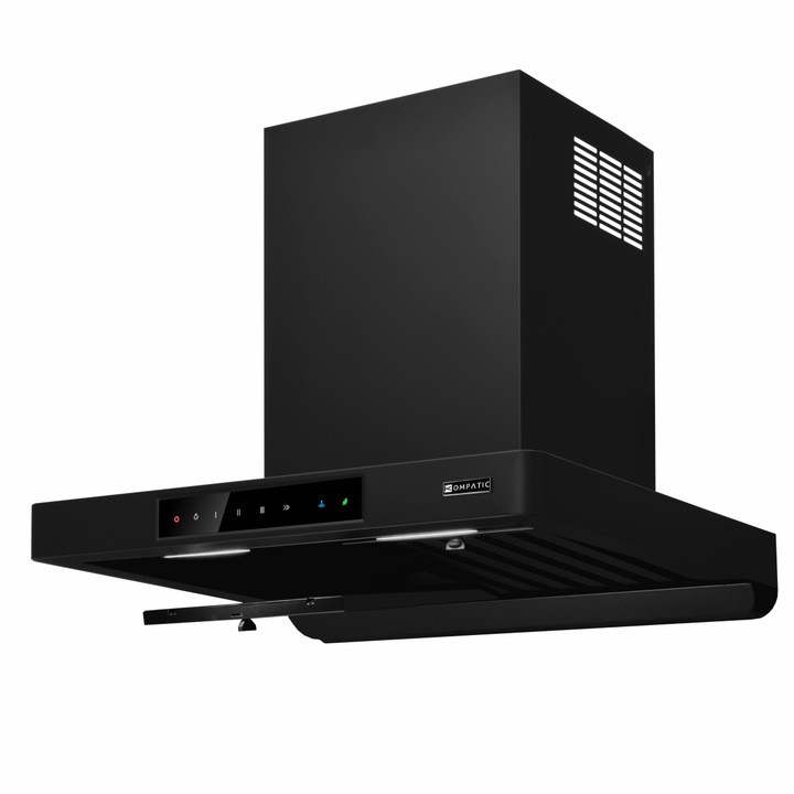 Kompatic by Turbionaire KTE60WPB fali páraelszívó, 800 mc/h, Automatikus működés, Hőmérséklet-érzékelő, Légtisztító funkció, LED világítás, 3 sebességfokozat, Boost és Super Boost, A++ energiaosztály, 60 cm, Fekete