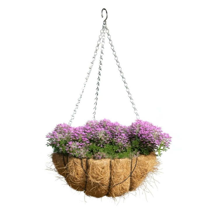 Ghiveci Suspendat, Esschert Design, Cu Insertie Din Fibra De Cocos, Aspect Natural, Cadru Metalic Rezistent, Ideal Pentru Balcon Si Terasa, Perfect Pentru Ierburi Si Flori, 26 x 14 Cm, Maro