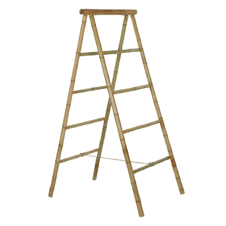 Suport Pentru Prosoape, Bathroom Solutions, Pliabil, 57 x 140 Cm, 4 Bare Pentru Agatat, Bambus Durabil, Spate Stabil, Economisire De Spatiu, Decorativ Legat Cu Iuta, Ideal Pentru Baie, Dormitor Si Spa