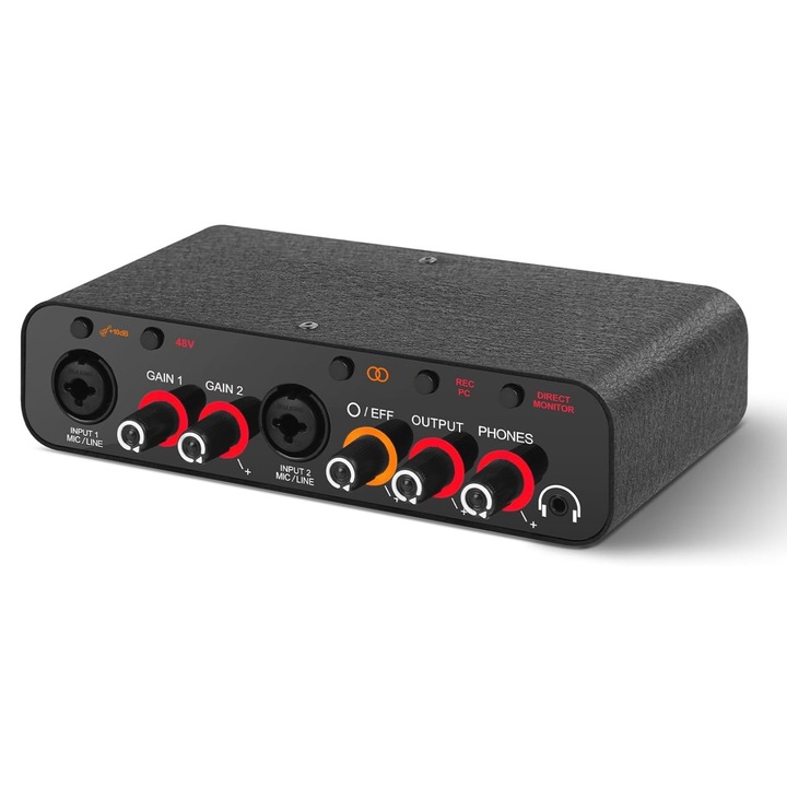 Interfata audio USB, WALALLA, interfata audio PC USB 32 biti/384 kHz cu preamplificator de microfon de 60 dB, interfata audio profesionala Dual XLR pentru inregistrare muzicala, chitara, productie muzicala, negru