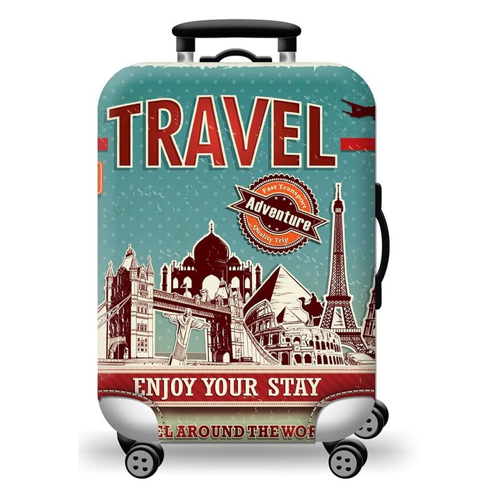 Husa protectie troler, din poliester, elastica, inchidere fermoar ascuns, marimea M, Turcoaz/Rosu