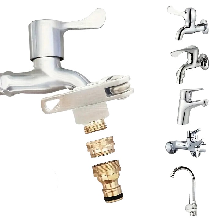 Set adaptori universali pentru furtun de gradina, 3 in 1, cupru, filet standard