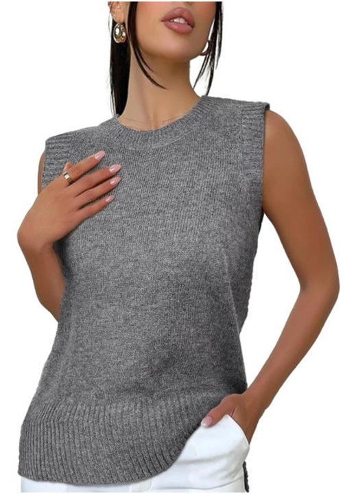 Bluza tricotata, fara maneci, la baza gatului, 489777, Gri