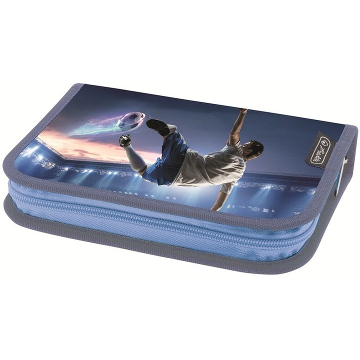 Несесер за моливи Herlitz, 2 капака, с мотив „Футбол“, полиестер, 13,5x19,5x3 см