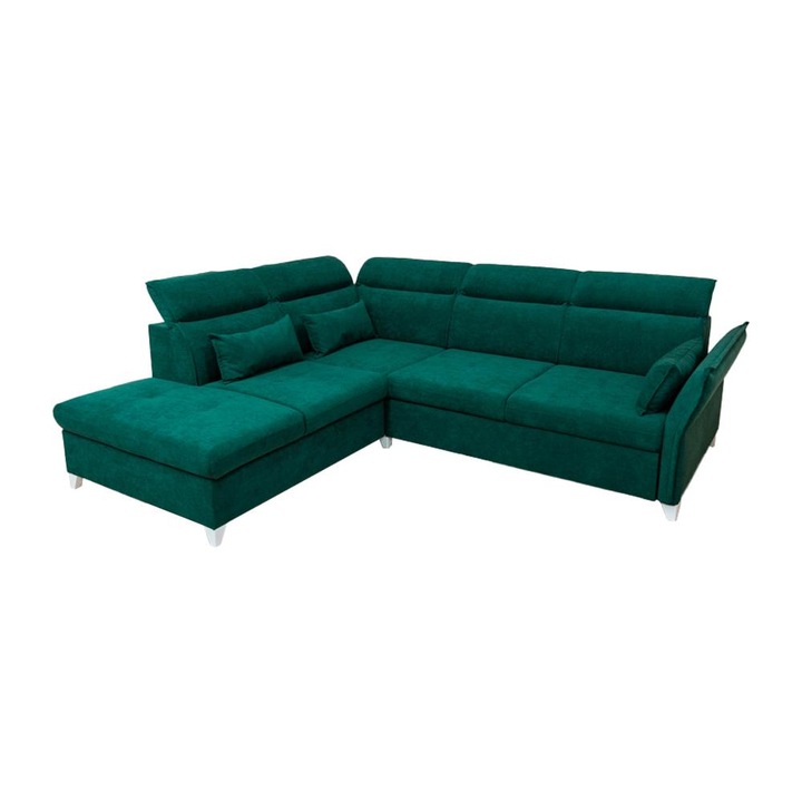 Coltar Extensibil Barry - Vega 27 Stanga, cu Lada de Depozitare, 272 x 146 x 101 cm, Stofa Verde