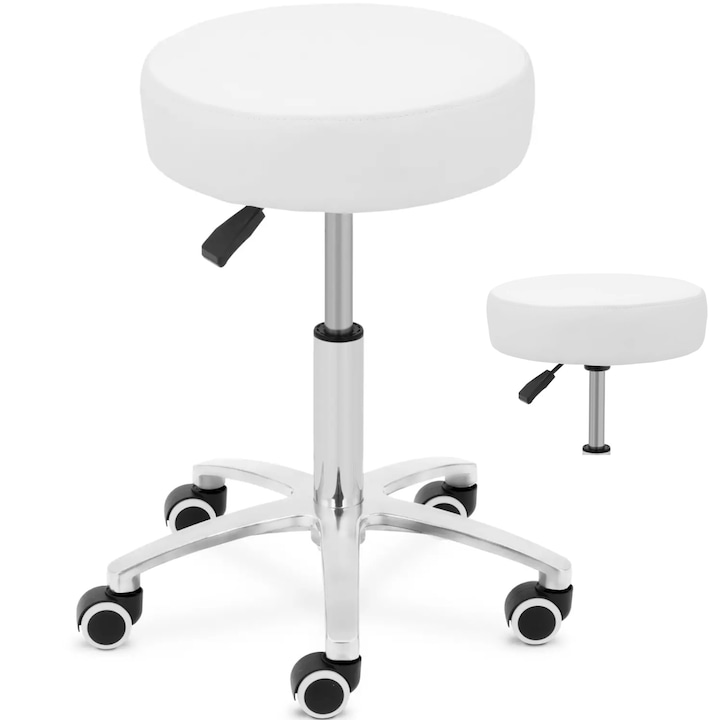 Taboret cosmetic PHYSA COMO, alb, inaltime reglabila 48-61 cm, capacitate maxima 120 kg, 5 roti mobile