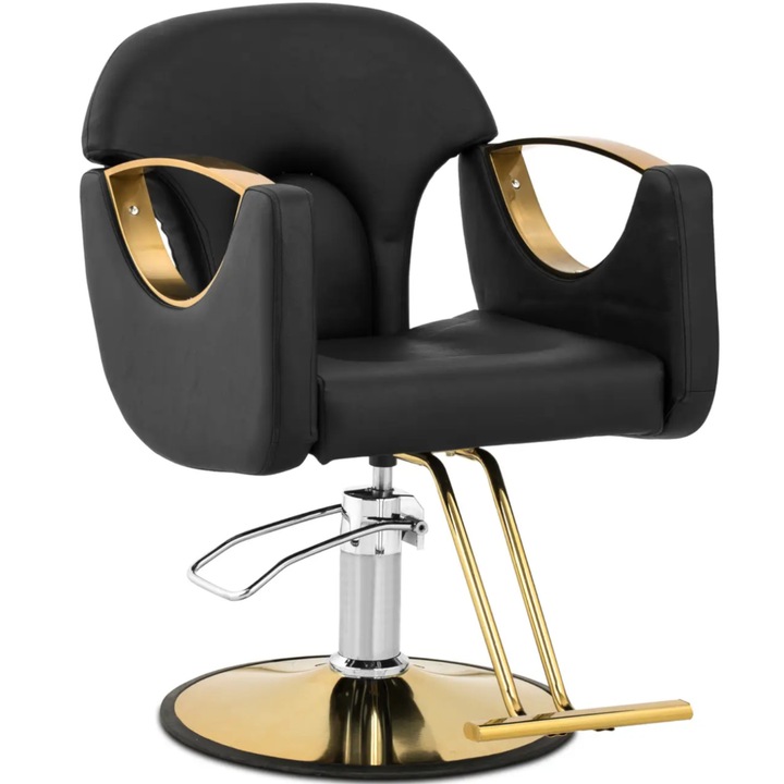 Fotel fryzjerski BARTON, negru, cu suport, din otel inoxidabil, inaltime ajustabila 55-65cm, rotire 360°