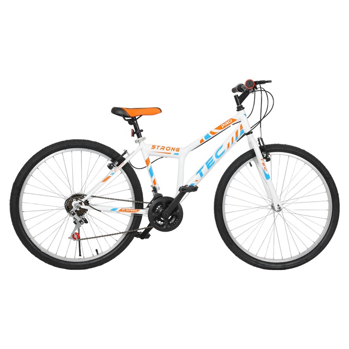 Bicicleta MTB Tec Strong, culoare alb/portocaliu/albastru, roata 26", cadru din otel