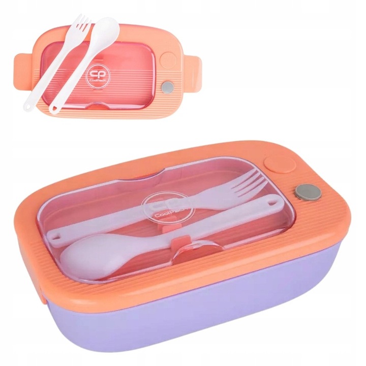 Set Cutie Pentru Mic Dejun Cu Compartiment Si Tacamuri, Coolpack, Mil, Fara Bpa, Spalabil In Masina De Spalat Vase, Utilizabil In Cuptorul Cu Microunde, Multicolor, 20 x 13 x 7 cm, Violet-Portocalie
