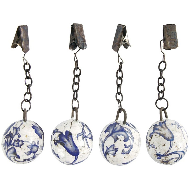 Set Greutati Pentru Fata De Masa, Esschert Design, Set 4 Bucati, Ceramica Durabila, Detalii Elegante, Ideale Pentru Exterior Si Interior, Decorative Si Practice, Motive Botanice