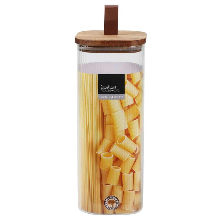 Borcan Din Sticla Pentru Depozitare, Excellent Houseware, Capacitate Mare, Aspect Stilat, Utilizare Practica, Capac Etans, Ideal Pentru Produse Vrac, 1900 Ml