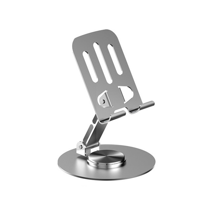 Alumínium telefontartó, hordozható, összecsukható, 360°-ban forgatható, állítható, ezüst színű