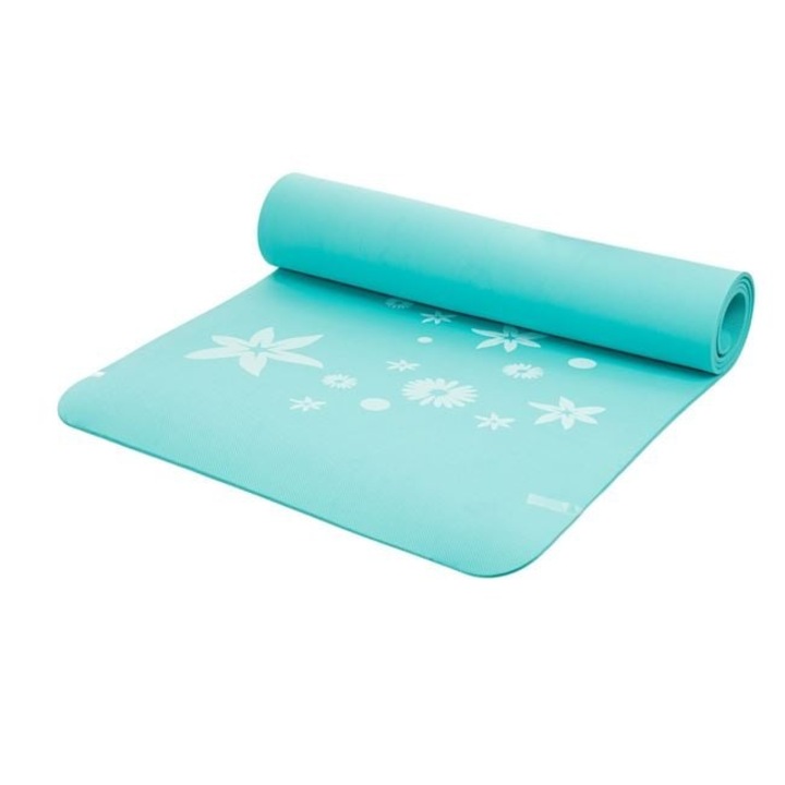 Saltea Yoga & Gimnastica Antbro Floral Turcoaz, 180x60cm, Grosime 6mm, Antiderapanta