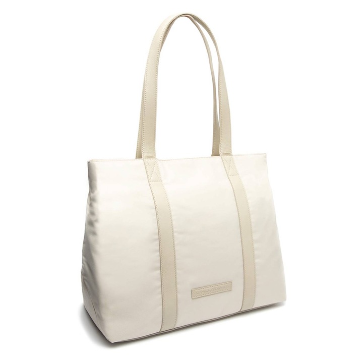 Geantă mare dama The Chesterfield Brand Otta, nylon și piele naturala, alb, 40x19x33cm