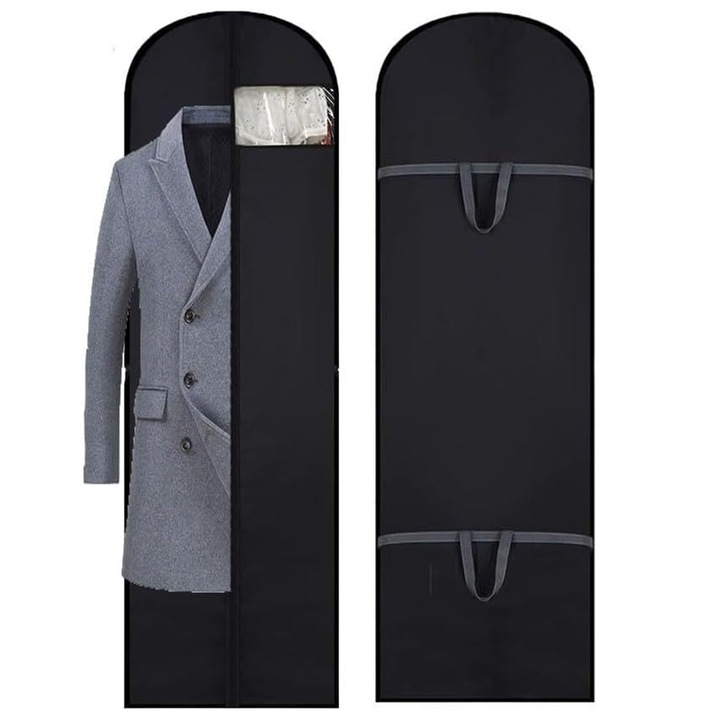 Комплект 2 калъфа за дрехи, ZGGZERG, Защитни калъфи за дрехи, Калъф за чисти дрехи, Прахоустойчив, Водоустойчив, С цял цип, За многократна употреба, Лек, За съхранение в гардероб, булчински рокли, рокли, костюми, палта, PEVA, 60x180см, черен