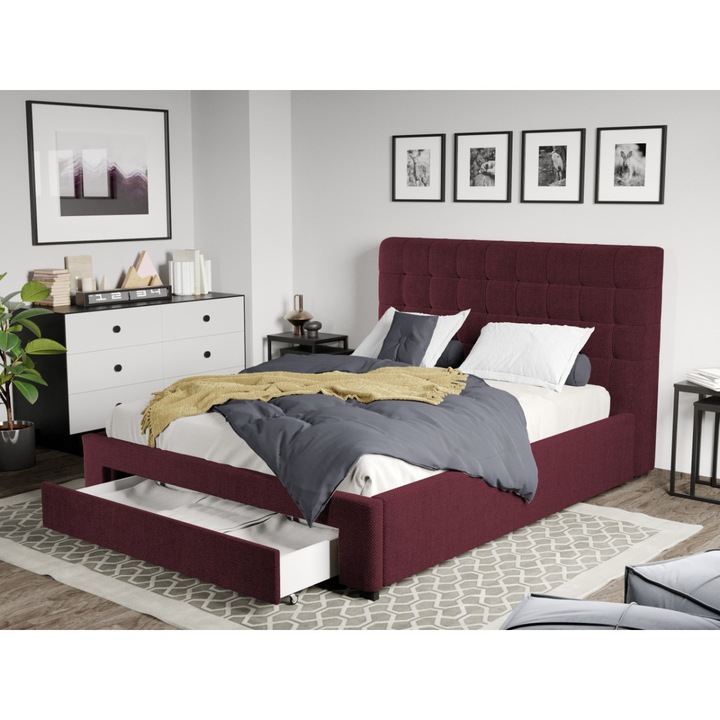 Pat Tapitat Rivo, Somiera fixa si Sertar, 160x200, Grena/Eden 9